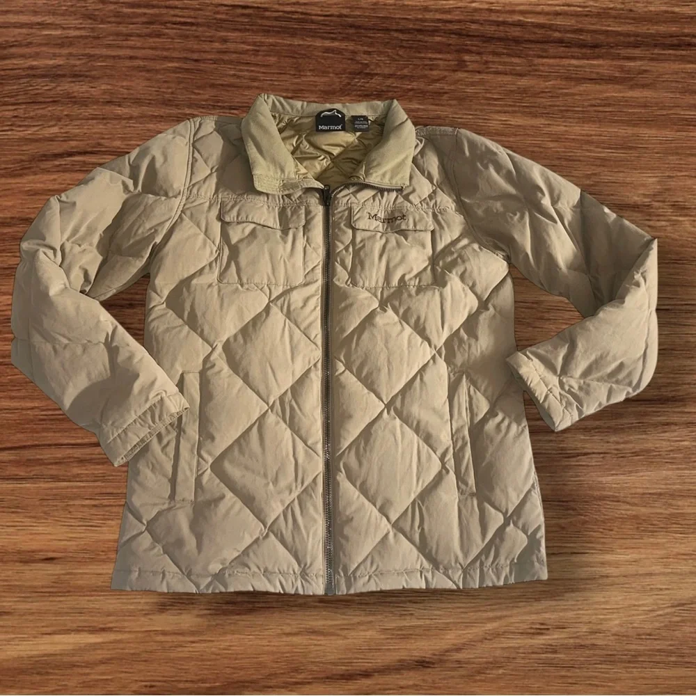 Marmot Men's Beige Tan Quilted Duck Down Burdell Jacket ~ Size L - Picture 2 of 11